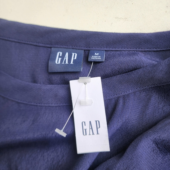 NWT Gap Navy Blue V-Neck Long Sleeve Shift Dress Boho Minimalist Style Ruffle M - Picture 9 of 11